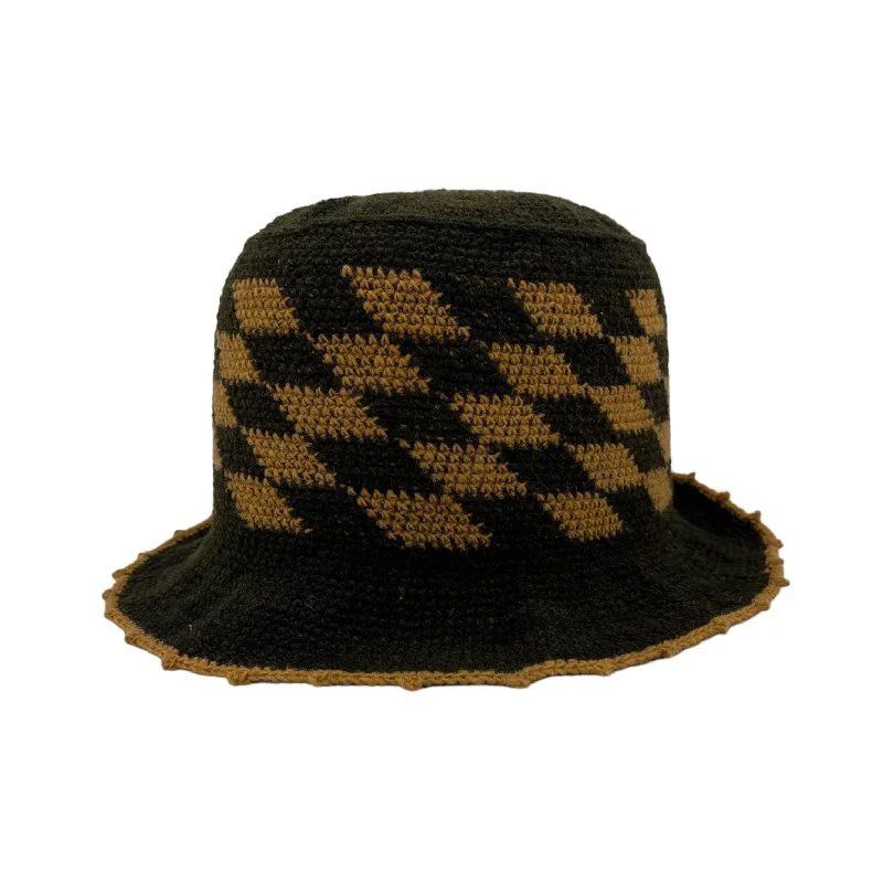 Bold felt hat with striking pattern details -Alpaca Bucket - Brown/Tan