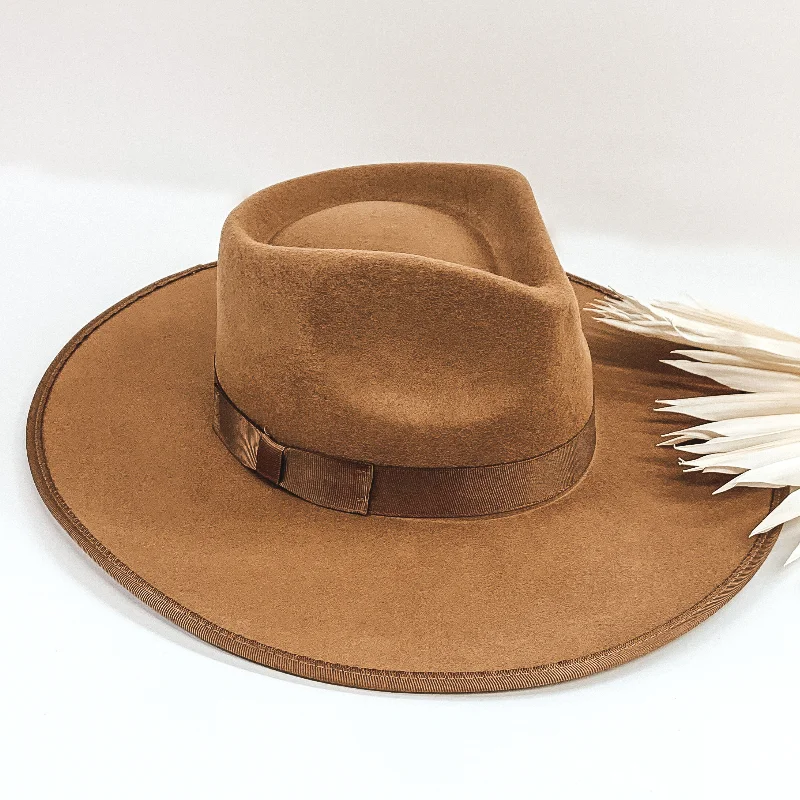 Designer wool felt hat for upscale appeal -Ramblin' Road Ribbon Banded Rancher Hat in Tan