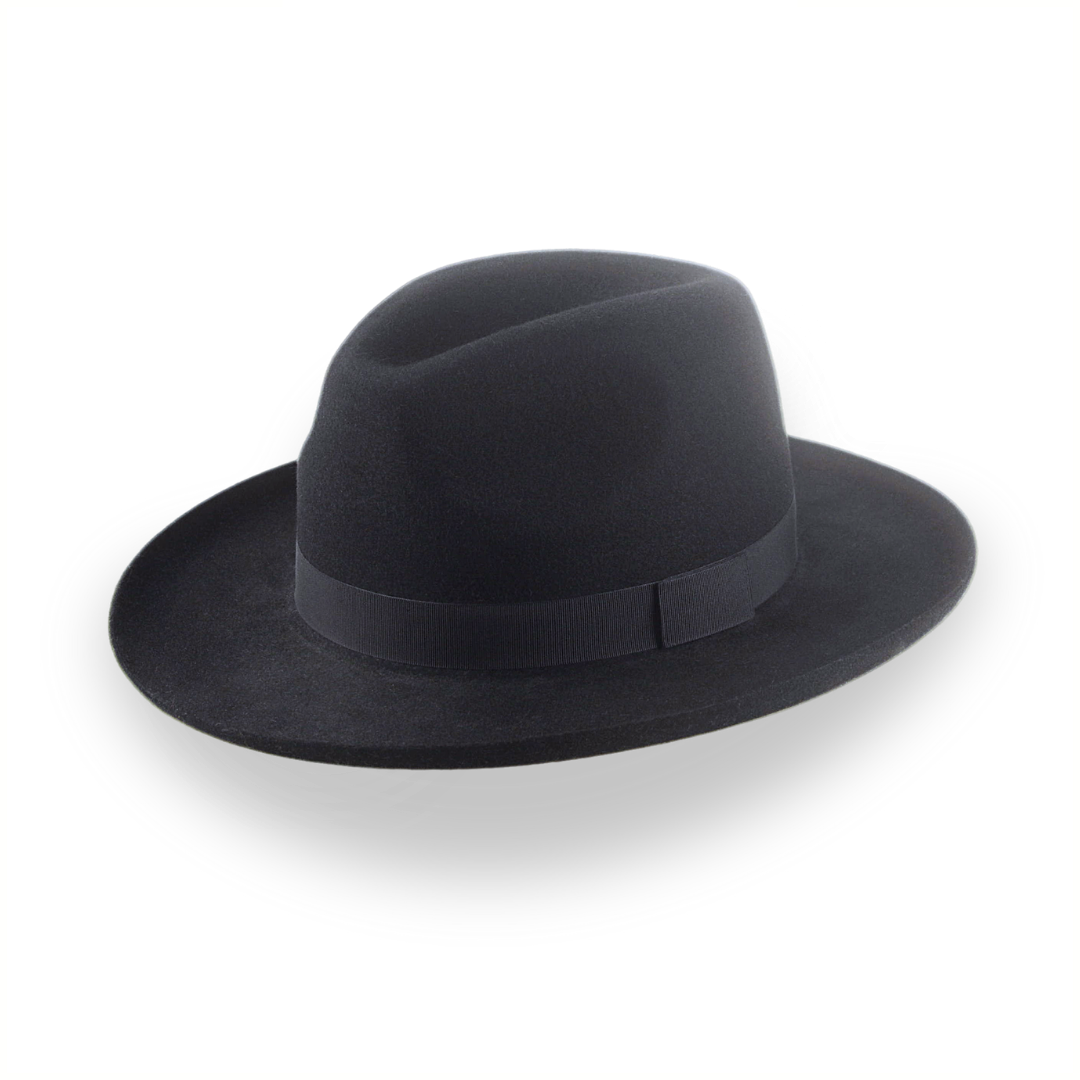 Designer fedora hats for men with unique patterns and geometric bands for trendsetting looks -All Black Pencil Rolled Brim Fedora Hat for Men | The Rocco