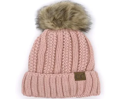 Trucker cap with retro patch design -KIDS-820-INDIPINK SHERPA LINED BEANIE W/FAUX FUR POM - INDI PINK