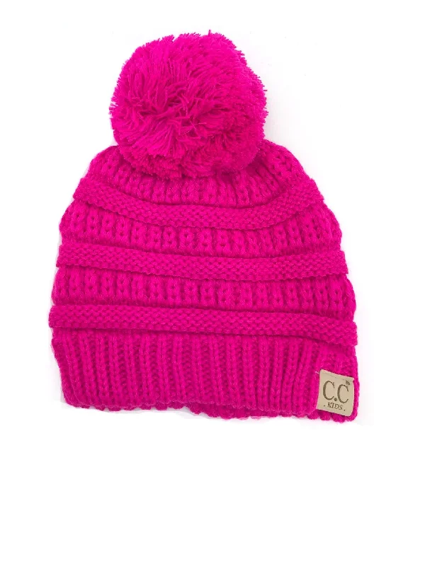 Classic cap with subtle tonal embroidery -YJ-847 POM Neon Pink Kid Beanie