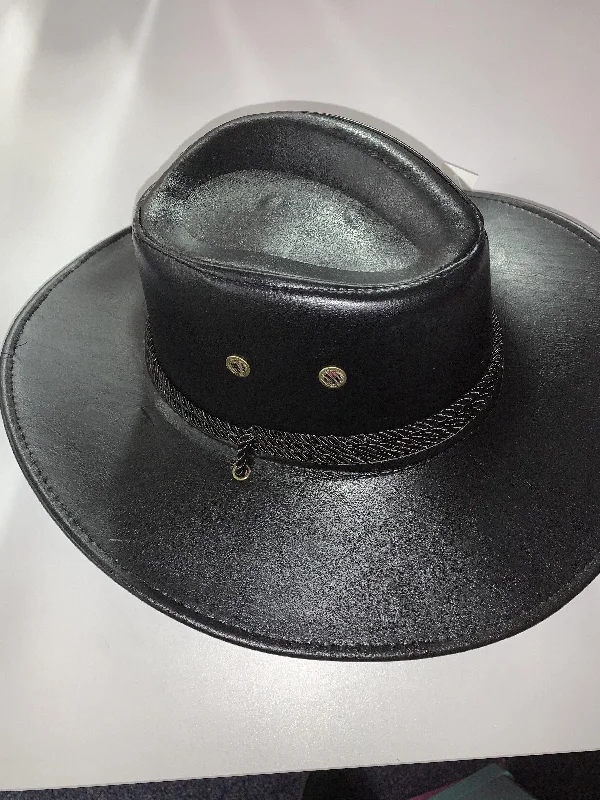 Wide-brim cowboy hats for women with floral designs for a western-inspired style -Cowboy Hat - Faux Leather Black