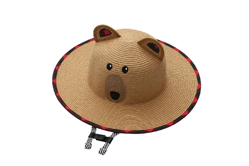 Simple straw sun hat for women with wide brim and soft design -Kids Lifeguard Straw Hat - Bear