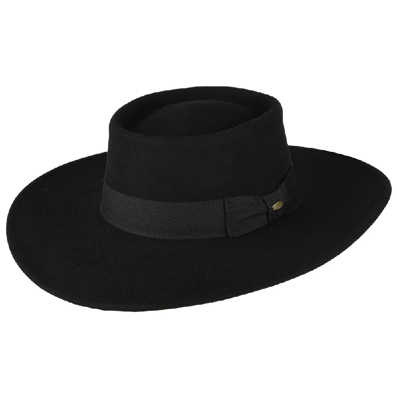 Western cowboy hats with feather accents for men for a bold and unique style -Scala Hats Hank Water Repellent Wool Felt Gaucho Hat - Black