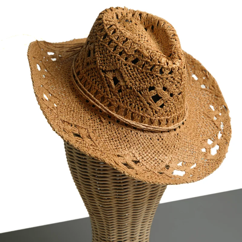 Unique cowboy hats for women with colorful fabric bands and patterned accents -Chokore Handcrafted Straw Cowboy Hat (Khaki)