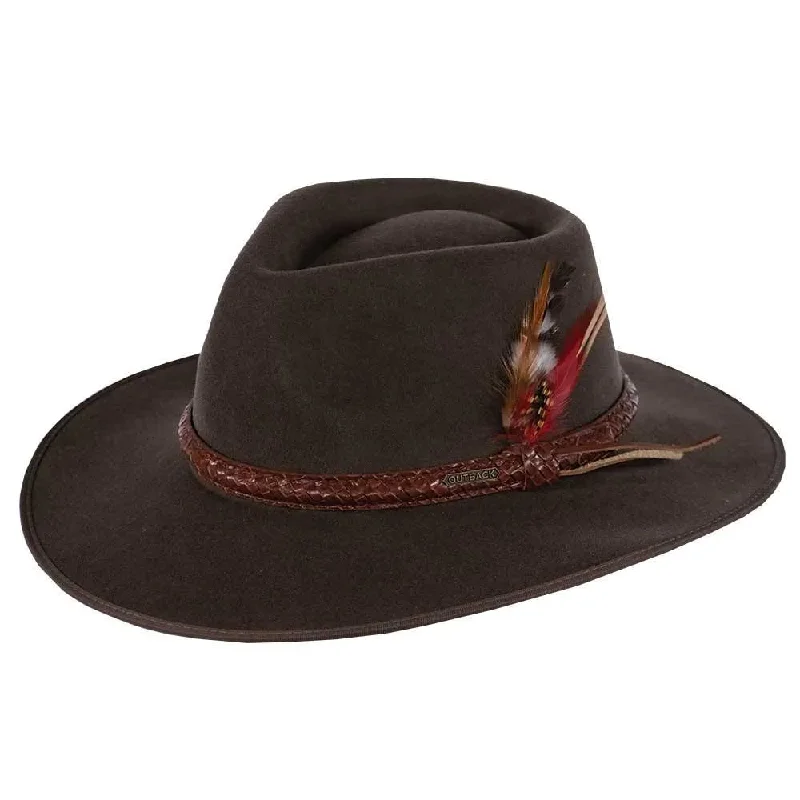 Adjustable cowboy hats for women with tie-up bands for customizable fit -Outback Santa Fe - Wool Felt Outback Hat