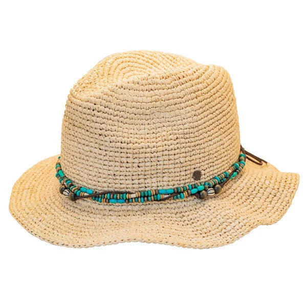 Designer fedora hats for women with intricate beading and embellishments -Kooringal - Bora Bora Straw Fedora Hat