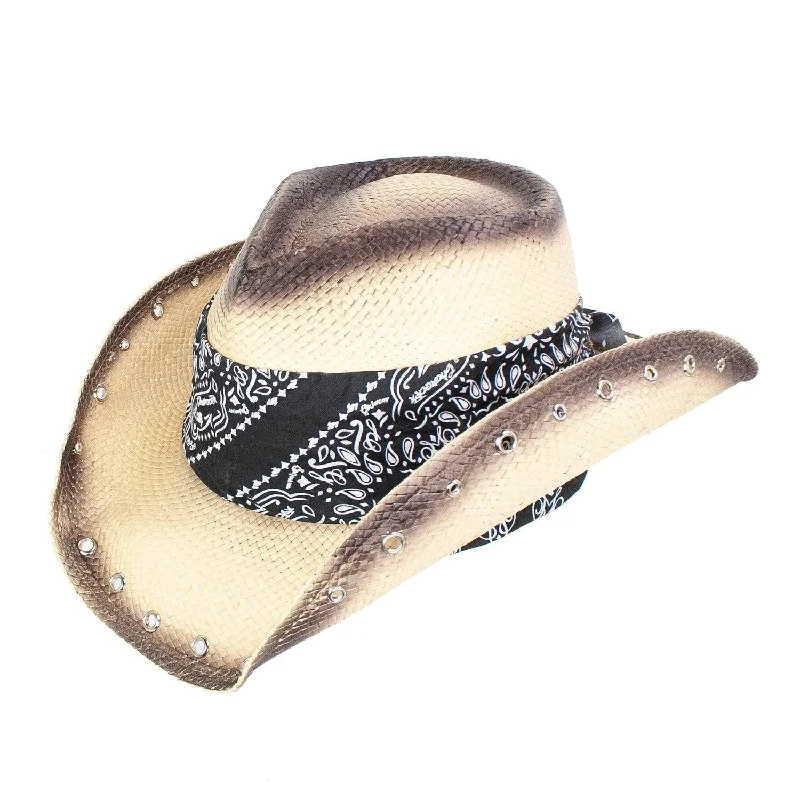 Handmade leather cowboy hats for men with fringe details for a wild, western appeal -Peter Grimm Anchorage- Shapeable Toyo Straw Cowboy Hat