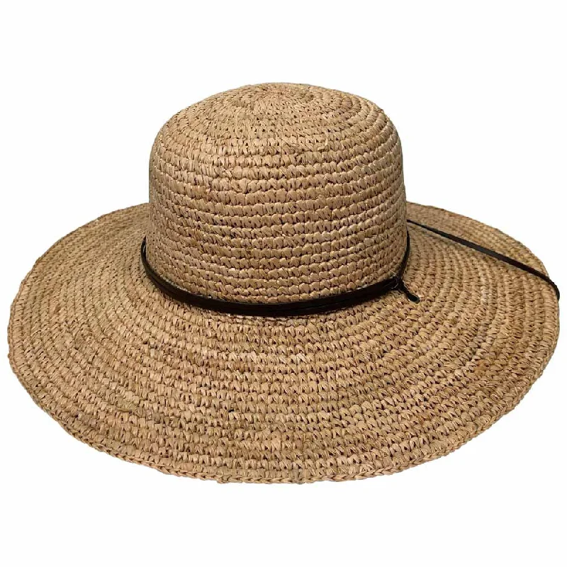 Simple straw hat for men with casual fit for beach and outdoor activities -Saint Martin - Crochet Raffia Sun Hat with Leather Band