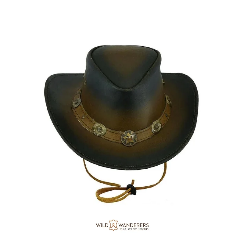 Stylish cowboy hats for women with lace detailing for a feminine, country-inspired look -Distressed Brown Cowboy Hat