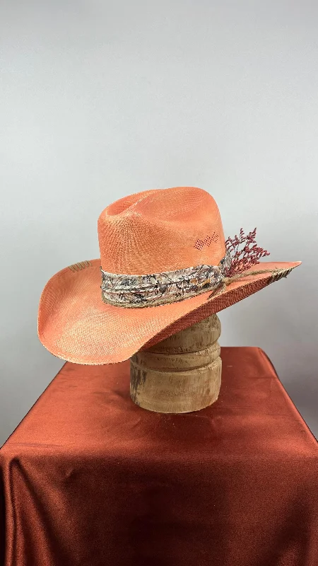 Vintage straw hat for men with classic charm and retro appeal -Peach Straw Western