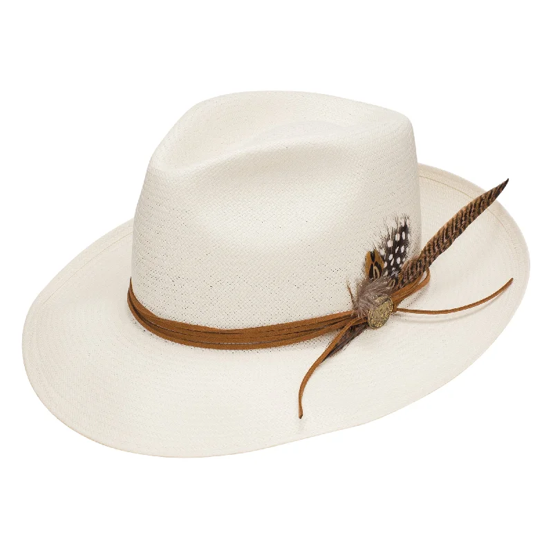 Fashionable fedora hats for men with contrasting bands for modern styling -Stetson Tallahassee Wide Brim Shantung Straw Fedora