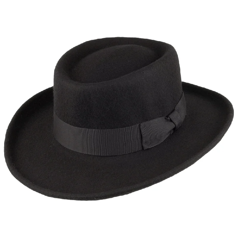 Luxury felt cowboy hats for men with high-quality craftsmanship and smooth texture -Jaxon & James Crushable Wool Felt Gambler Hat - Black