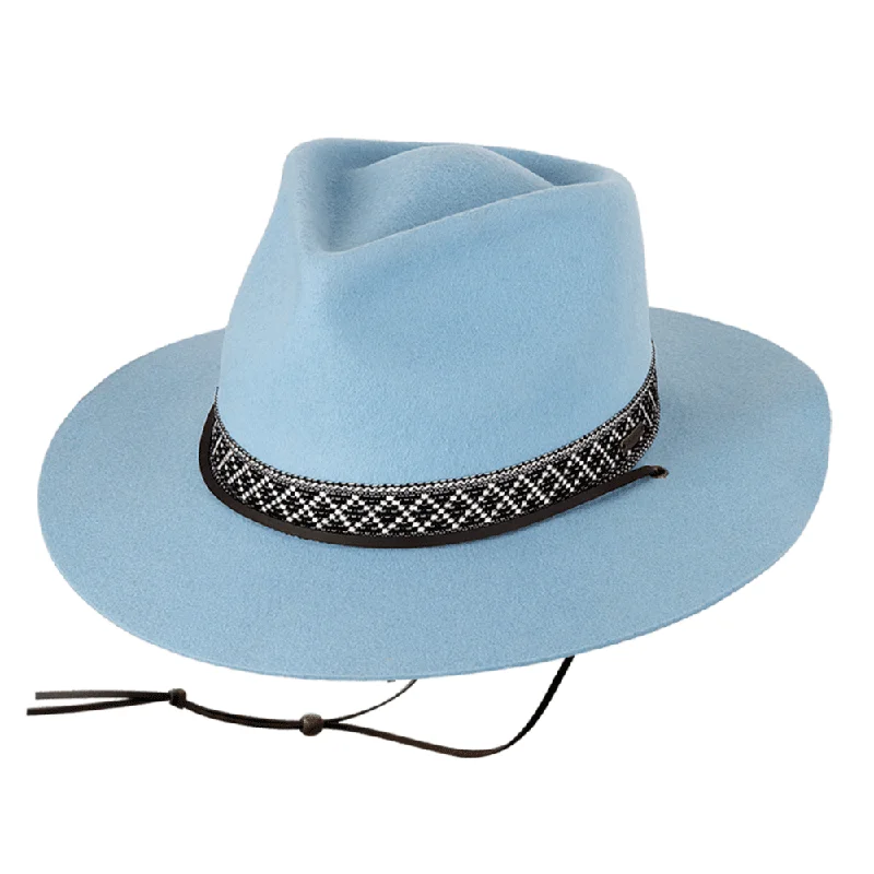 Wide-brim fedora hats for women with patterned details for a fashionable touch -Kooringal Ladies Wide Brim Hat Phoenix - Faded Denim Blue