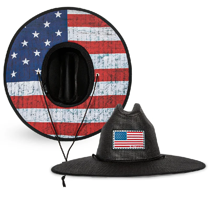 Vintage-inspired straw cloche hat for women with a retro and feminine design -Keys Straw Hat | American Flag | Black