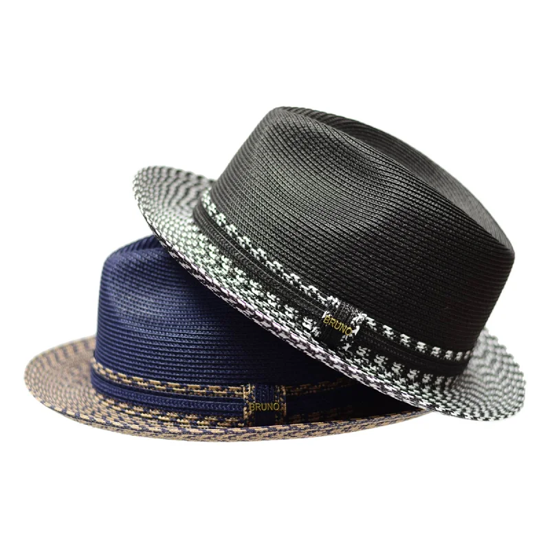 Trendy fedora hats for women with wide brims for bold statements -Bruno Capelo Antonio 2-Tone Straw Fedora Hat Snap Brim