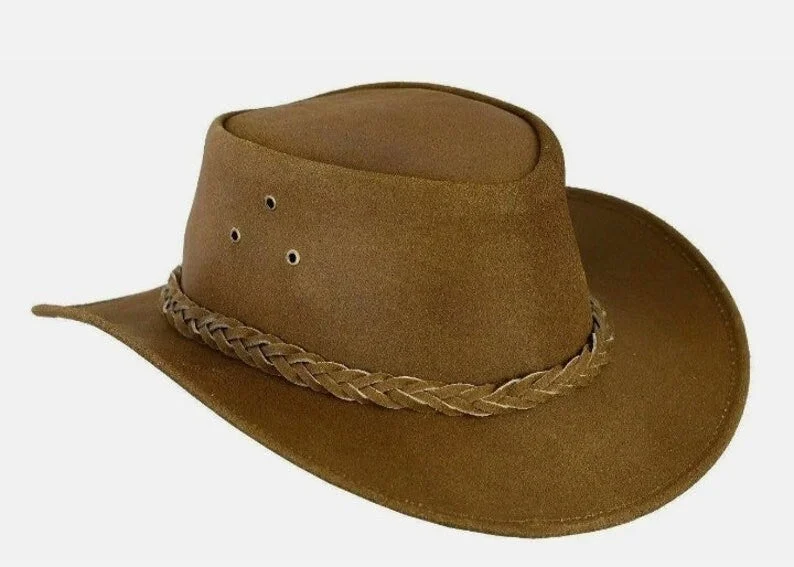 Adjustable straw cowboy hats for men with elastic bands for flexible fit -Cowboy Hat Outback Hat Unisex Western-Style Hat For Men Tan Brown Suede Hat For Women Gift For Him Gift For Her