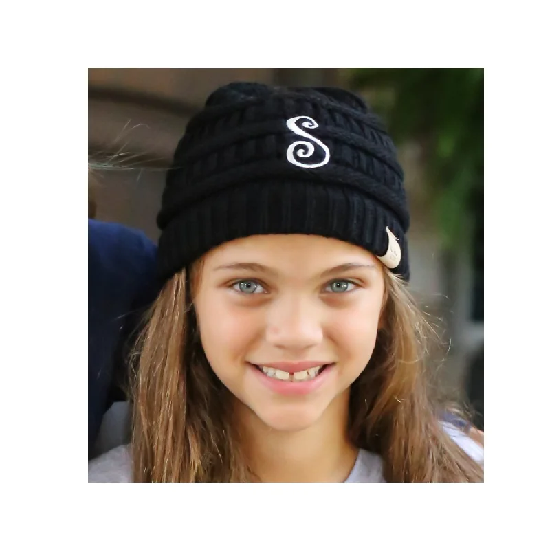 Minimal dad cap for understated charm -BJ-Kids-1 Initial Beanie Black