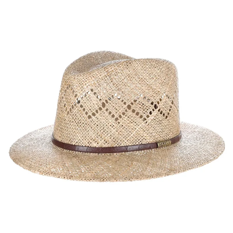 Luxurious felt fedora hats for women with satin finish and minimalistic design -Stetson Creston Seagrass Straw Fedora