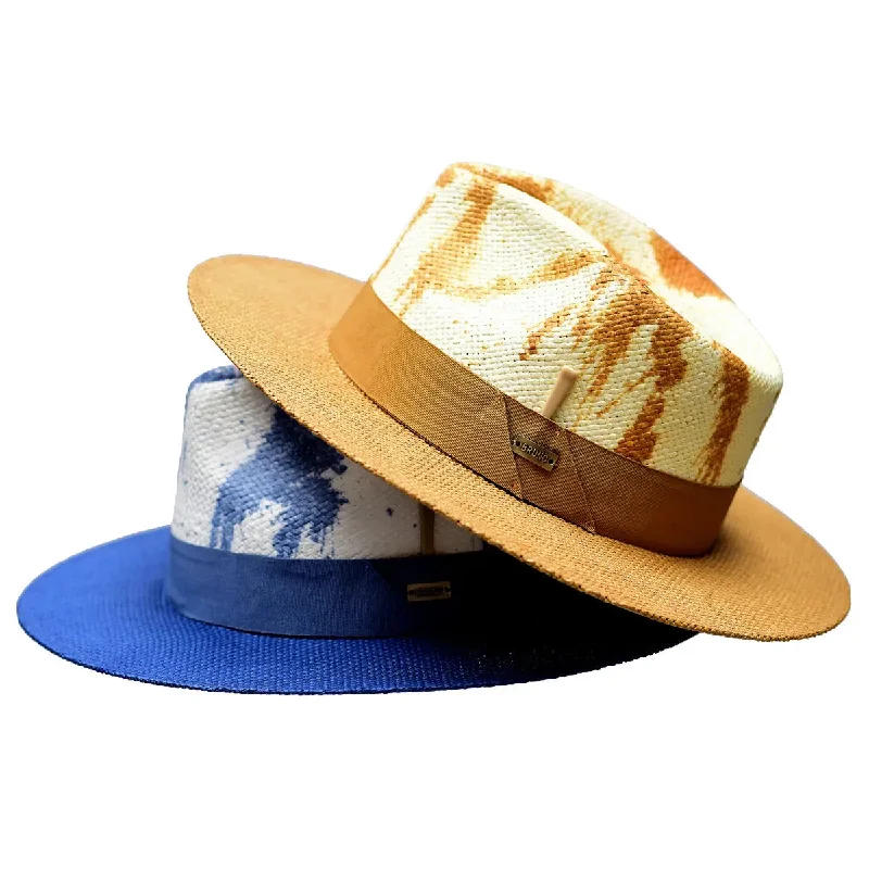 Elegant straw fedora hats for women with intricate band designs for added charm -Bruno Capelo Lux Wide Brim Hand-Dyed Straw Fedora