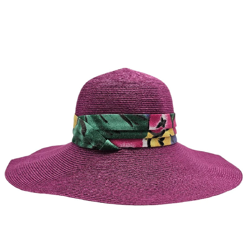 Breathable felt hat for all-day comfort -Malaika-Pink foldable sun hat with bright color band