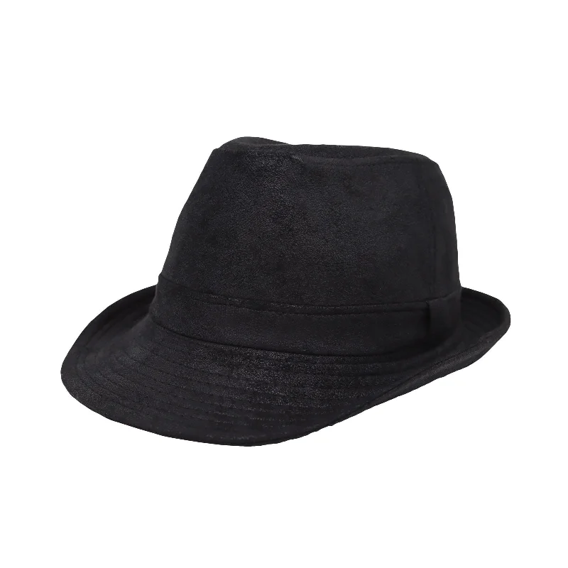 Designer fedora hats for women with intricate beading and embellishments -Faux Leather Fedora Hat LD3278