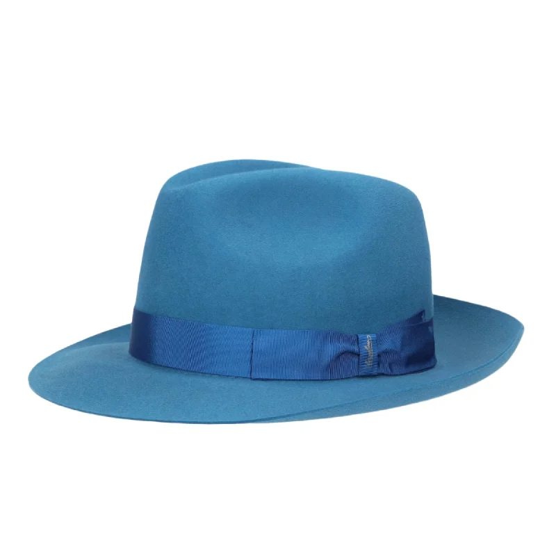 Designer fedora hats for women with unique fabric combinations for an eclectic vibe -Borsalino Jer in Indigo Large Brim Marengo Felt Fedora Made in Italy