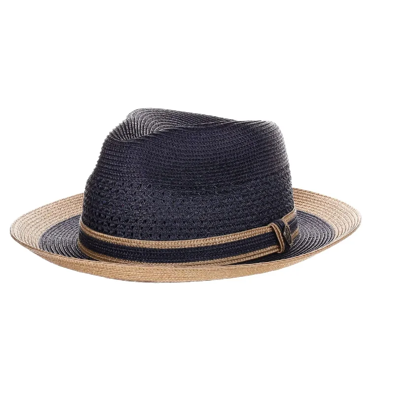 Trendy fedora hats for men with a sharp, angular design for modern fashion -Steven Land Adrian Vented Pinch Front Polybraid Straw Fedora