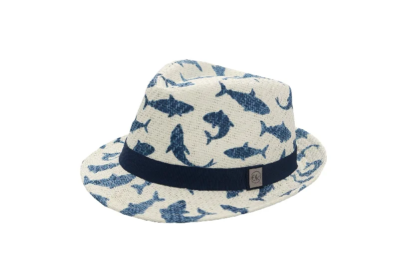 Casual straw cap for men with simple design and relaxed look -Kids Fedora - Shark