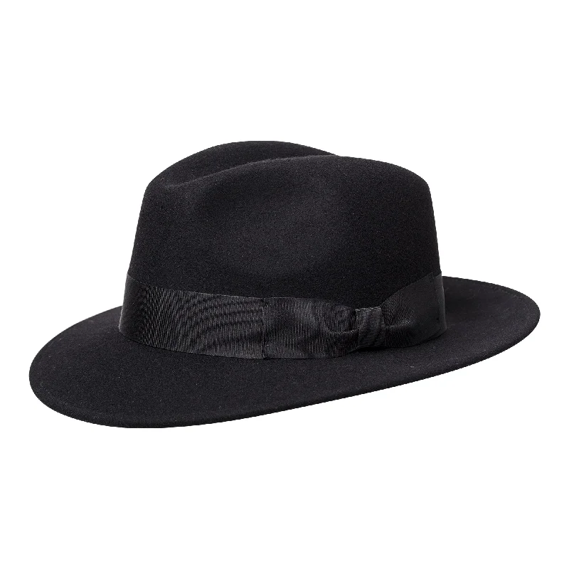 Vintage fedora hats for men with decorative stitching and leather bands for authenticity -Wigens Executive Wool Fedora Made in Italy