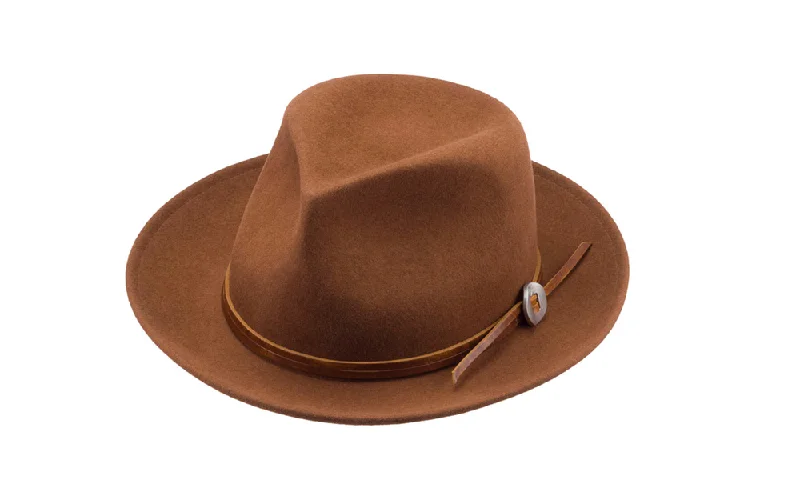 Stylish felt hat with wide brim elegance -BUDDY WOOL FEDORA HAT - COGNAC