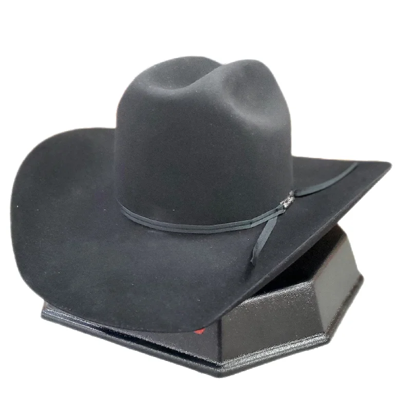 Vintage-style felt hat with subtle distressing -American Hat Co. - 6X Black Felt Cowboy Hat - 4 1/4" Brim