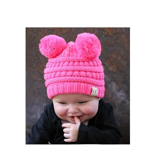 Lightweight cap for easy travel packing -Baby-23 Double Pom Beanie New Candy Pink