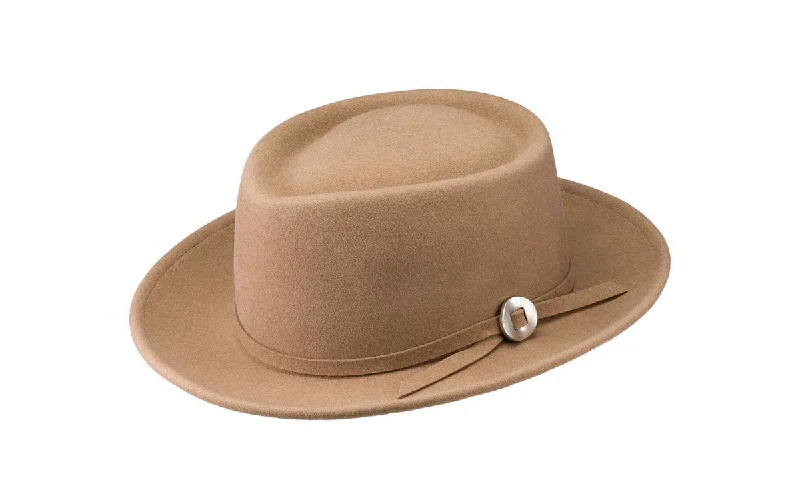 Breathable felt hat for all-season versatility -NOBLE WOOL FEDORA HAT - CAMEL