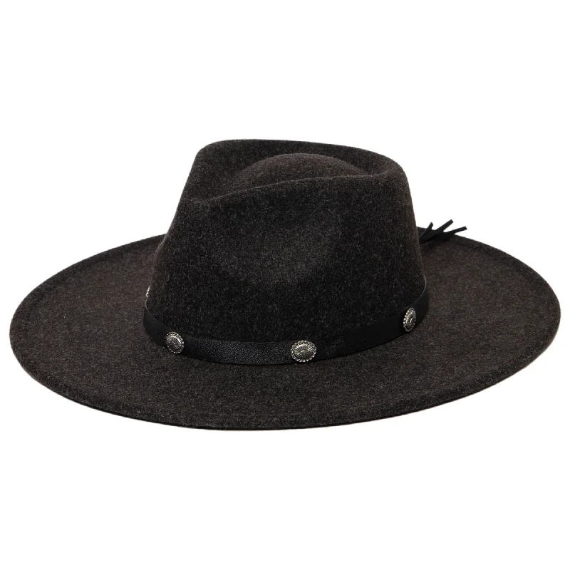 Vintage-inspired fedora hats for women with retro patterns and simple, stylish details -Faux Felt Fedora with Silver Concho Band