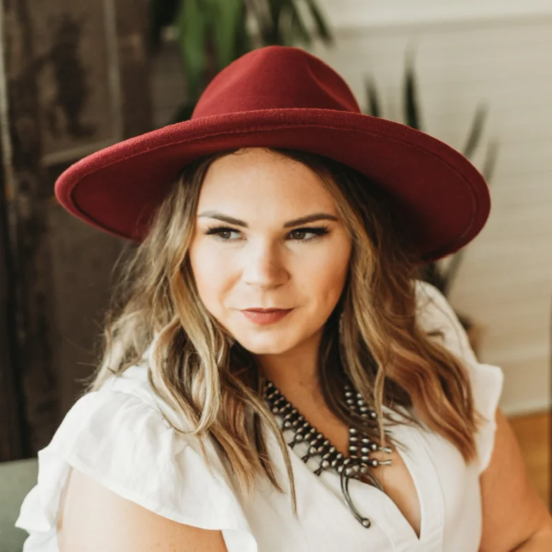 Classic wool felt hat for everyday classics -Headed West Faux Felt Rancher Hat with Black Band in Maroon