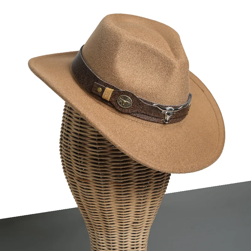 Stylish cowboy hats for women with lace detailing for a feminine, country-inspired look -Chokore cowboy hat with Ox head belt  (khaki)