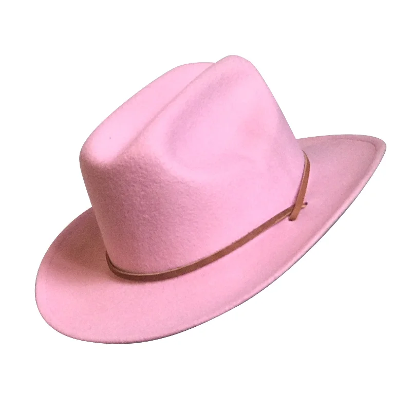 Elegant wool felt hat for dressy occasions -Kid's Pink Felt Western Cowgirl Hat with Chin Strap