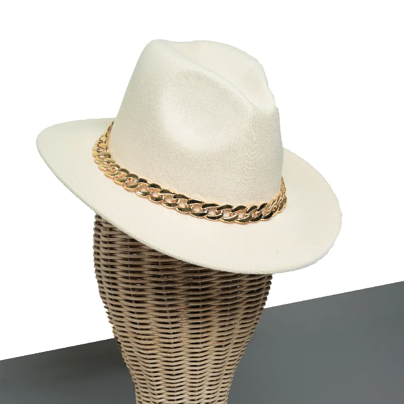 Wide-brim fedora hats for women with patterned details for a fashionable touch -Chokore Classic Fedora Hat with Stylish Chain Belt (Beige)