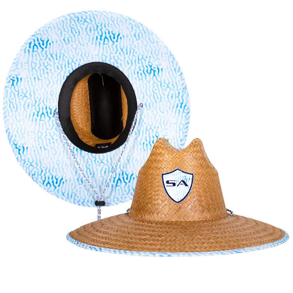 Comfortable straw visor hat for women with adjustable strap and sporty look -Palms Under Brim Straw Hat | Coral Reef