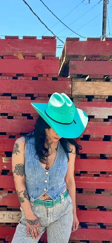 Durable straw cowboy hats for men with UV protection for sunny outdoor activities -Chelsea Women's Straw Cowgirl Hat Turquoise