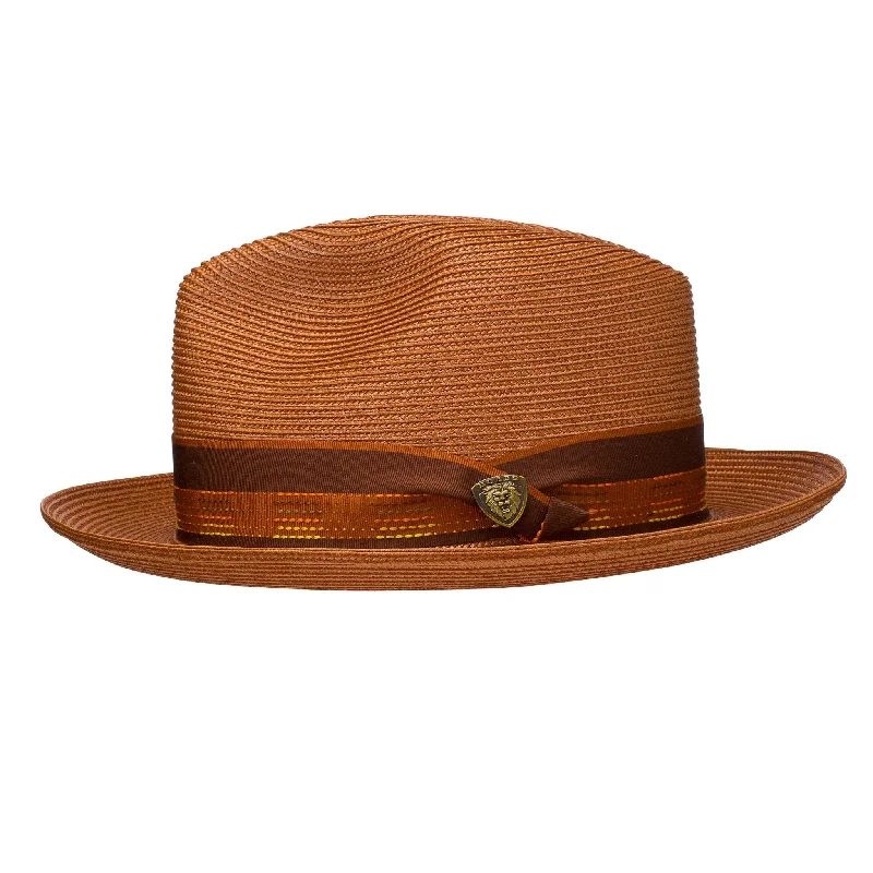 Designer fedora hats for men with unique patterns and geometric bands for trendsetting looks -Dobbs Multiline Straw Fedora