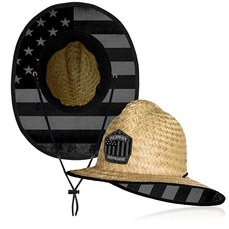 Simple straw sun hat for women with wide brim and soft design -Ladder Under Brim Straw Hat | Blackout American Flag