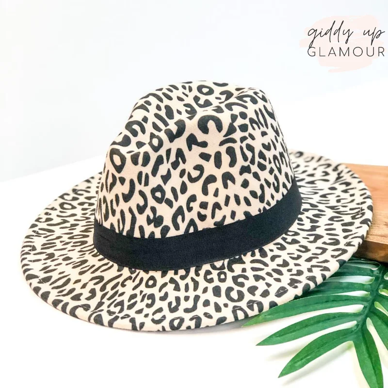 Bold felt hat with vibrant wool hues -Wild Adventure Flat Brim Leopard Hat in Ivory