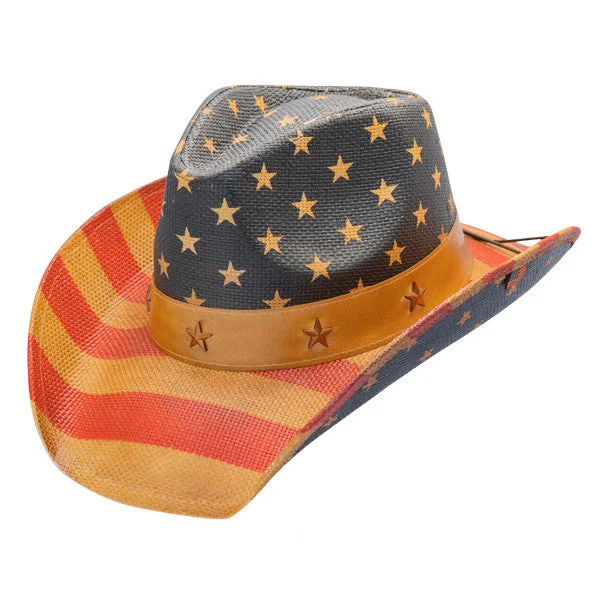 Adjustable straw fedora hat for men with versatile design for all occasions -California Hat Company - Vintage American Flag Cowboy Hat