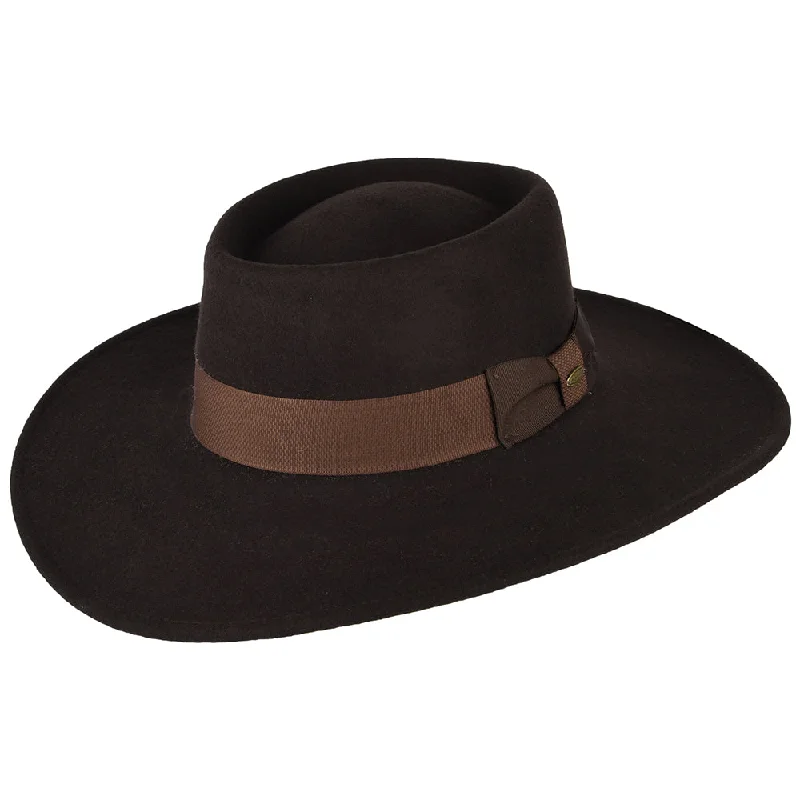 Durable felt cowboy hats for men with wide brims for sun protection -Scala Hats Hank Water Repellent Wool Felt Gaucho Hat - Chocolate