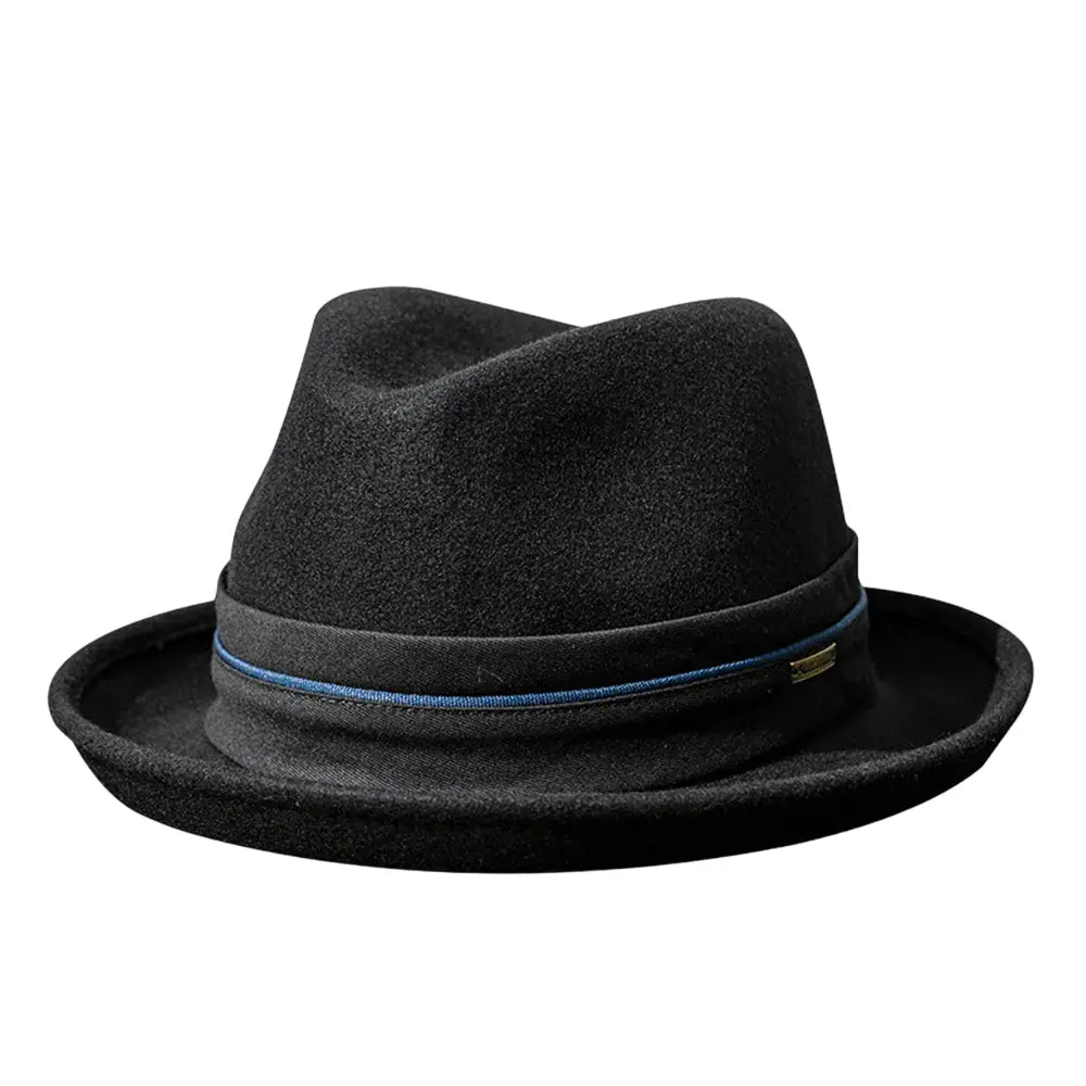 Stylish felt hat with wide brim elegance -Osborne Black Wool Fedora Hat