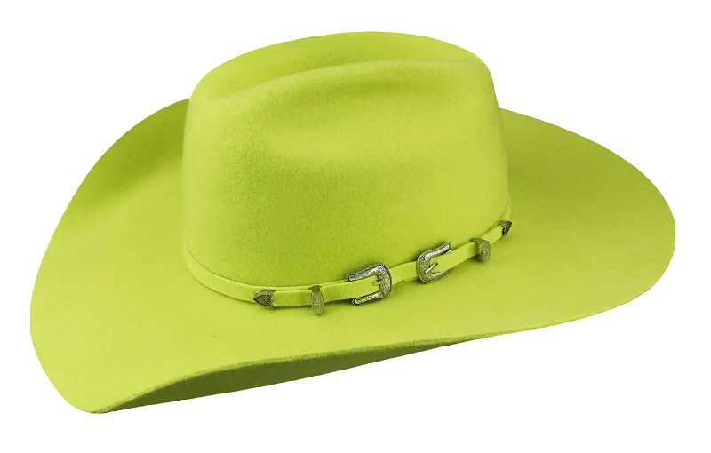 Custom cowboy hats for men with personalized band and initials for uniqueness -ELECTRIC LIME FELT COWBOY HAT