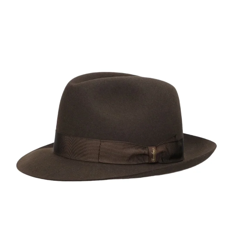 Elegant wool fedora hats for women with warm fabric for fall and winter wear -Borsalino Damiano in Dark Brown Marengo Felt Fedora Made in Italy