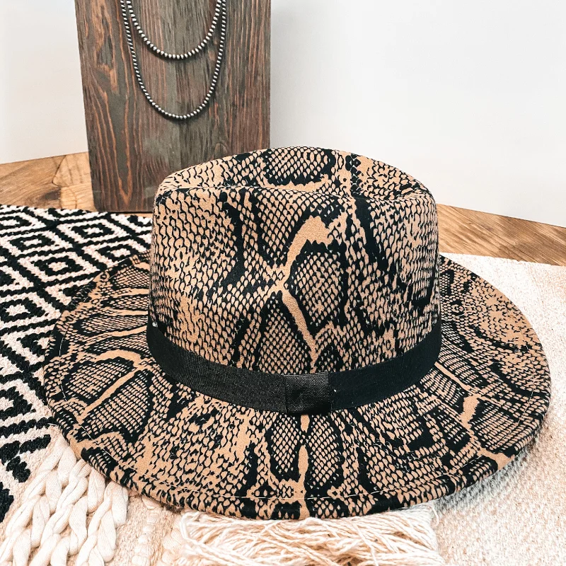 Casual felt hat with relaxed fit comfort -Wild Adventure Flat Brim Hat in Snake Print